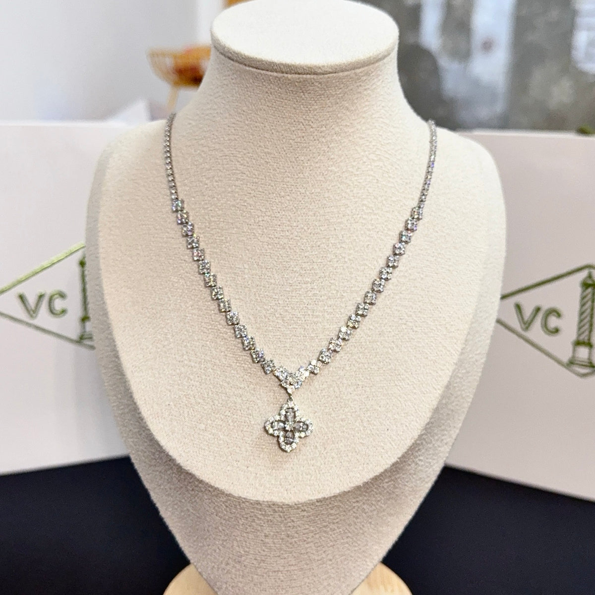 gold crystal clover Necklace for women - alternate angle view 3