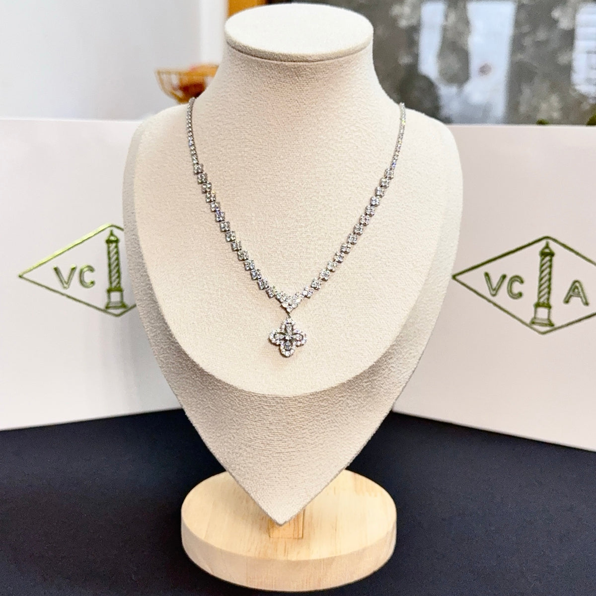 gold crystal clover Necklace for women - product detail view