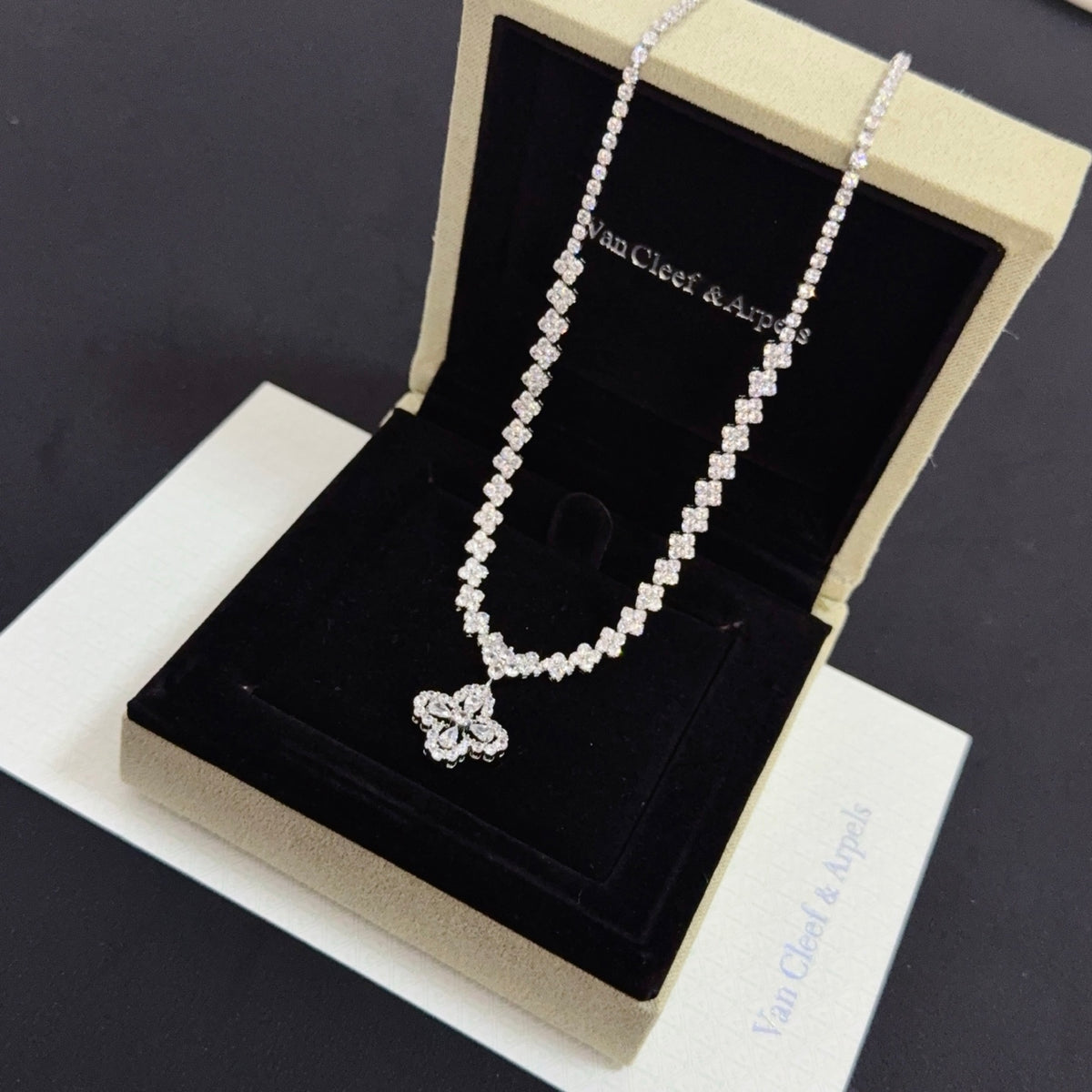 gold crystal clover Necklace for women - alternate angle view 4