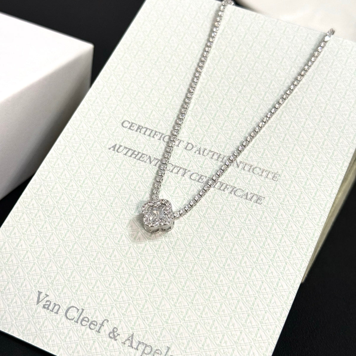 gold crystal clover Necklace for women - alternate angle view 6