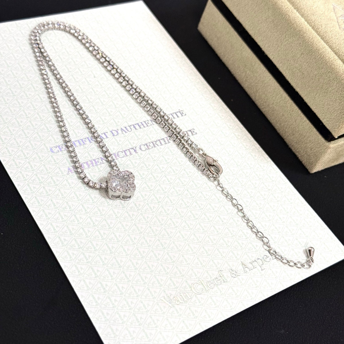gold crystal clover Necklace for women - alternate angle view 5
