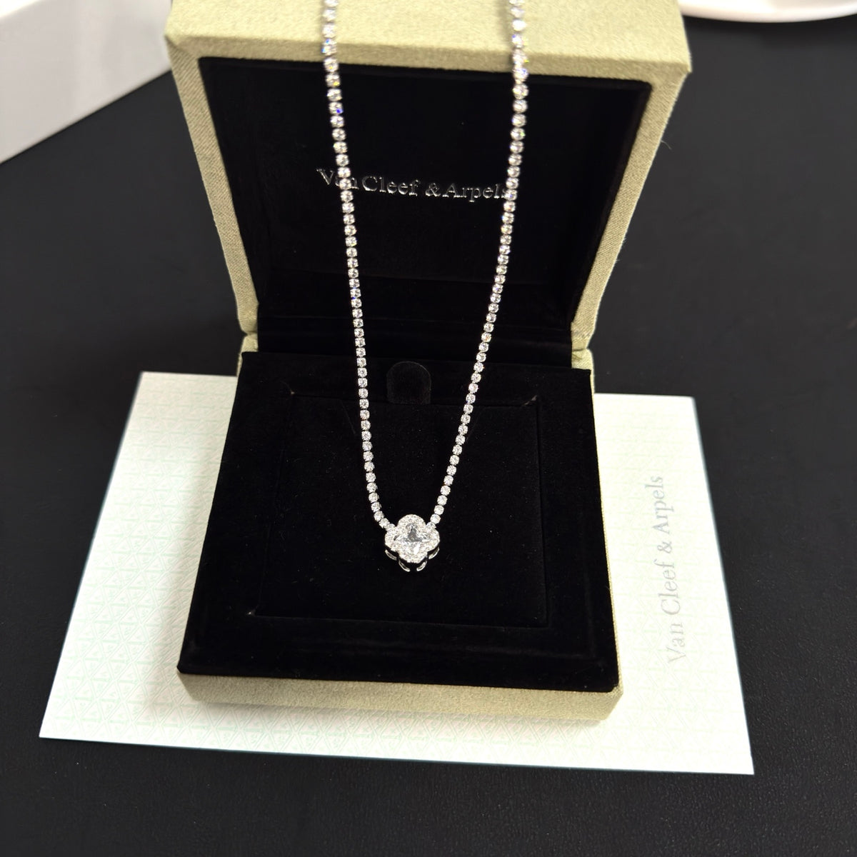 gold crystal clover Necklace for women - alternate angle view 7