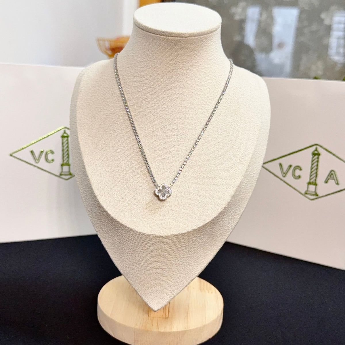 gold crystal clover Necklace for women - product detail view