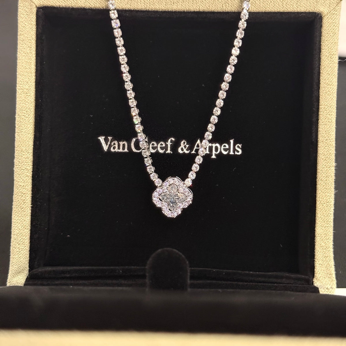 gold crystal clover Necklace for women - alternate angle view 9