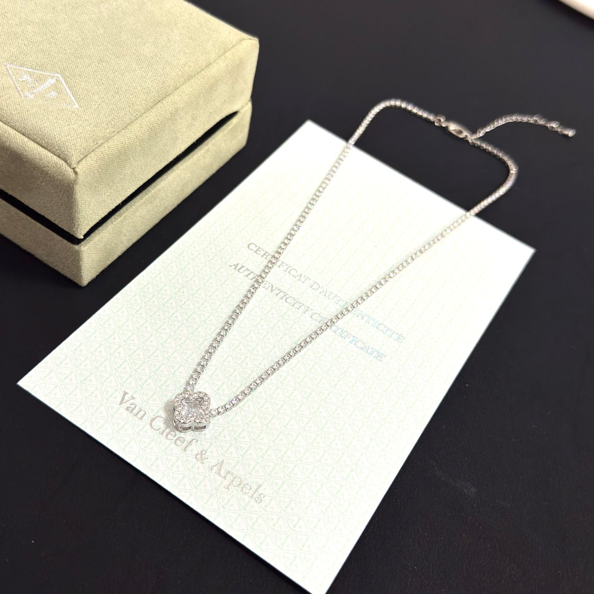 gold crystal clover Necklace for women - alternate angle view 4