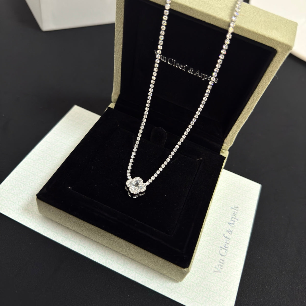 gold crystal clover Necklace for women - alternate angle view 8