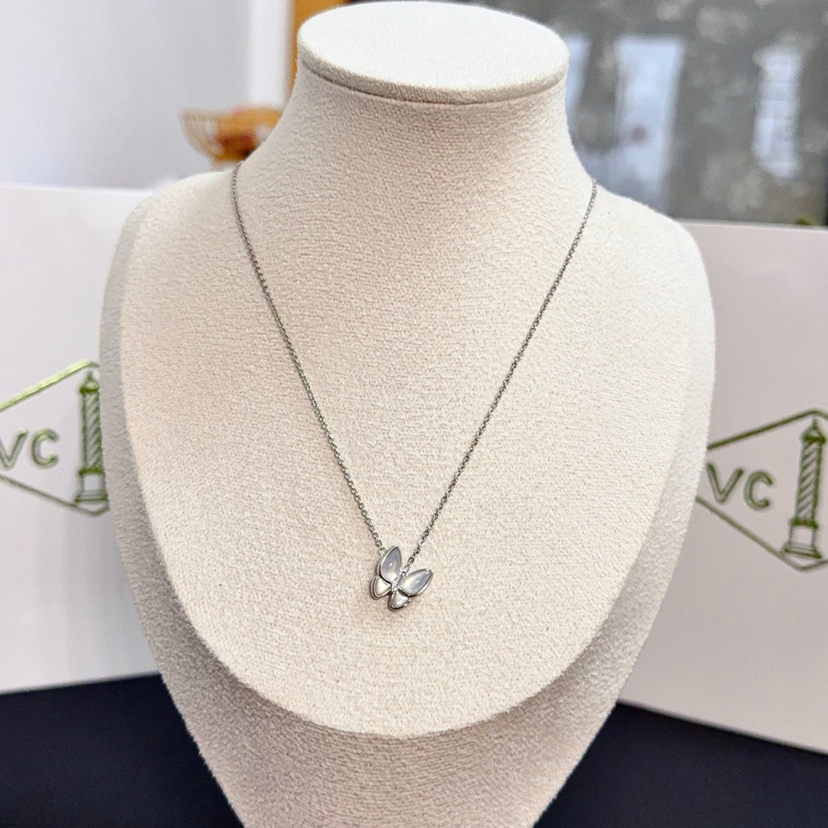 gold crystal clover Necklace for women - alternate angle view 2