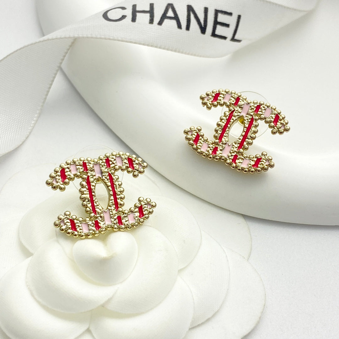 pink enamel floral Stud Earrings for women - product detail view