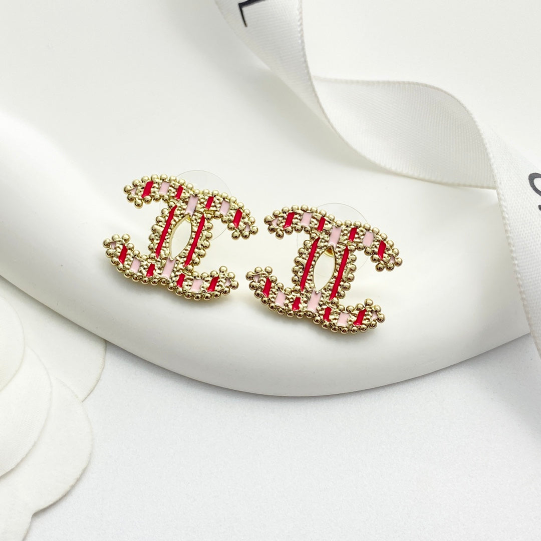 pink enamel floral Stud Earrings for women - alternate angle view 4
