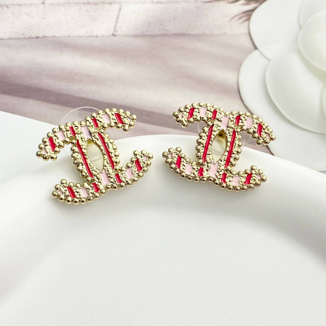 pink enamel floral Stud Earrings for women - alternate angle view 7