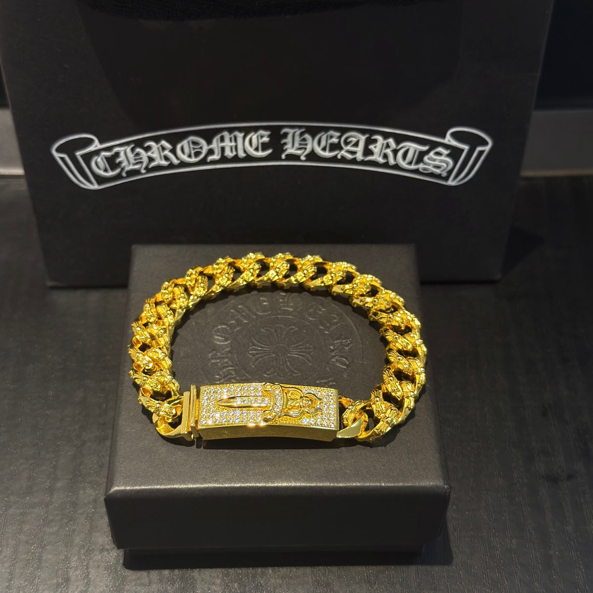 antique crystal cross Bracelet for men - alternate angle view 2