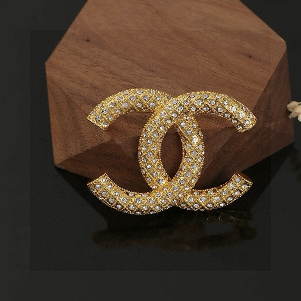 light gold crystal double c Brooch for women - alternate angle view 6