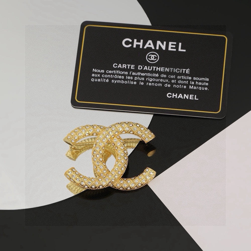 light gold crystal double c Brooch for women - alternate angle view 2