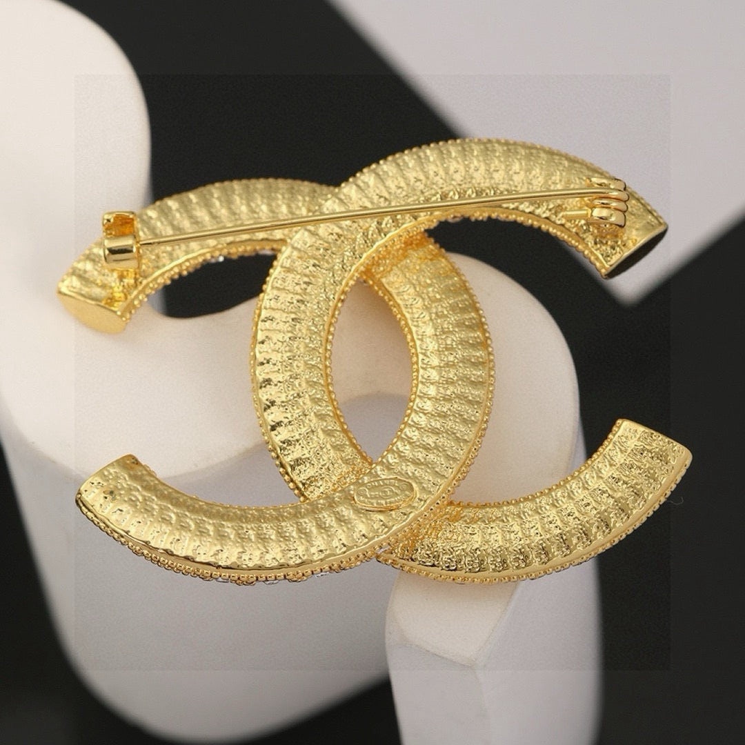 light gold crystal double c Brooch for women - alternate angle view 4