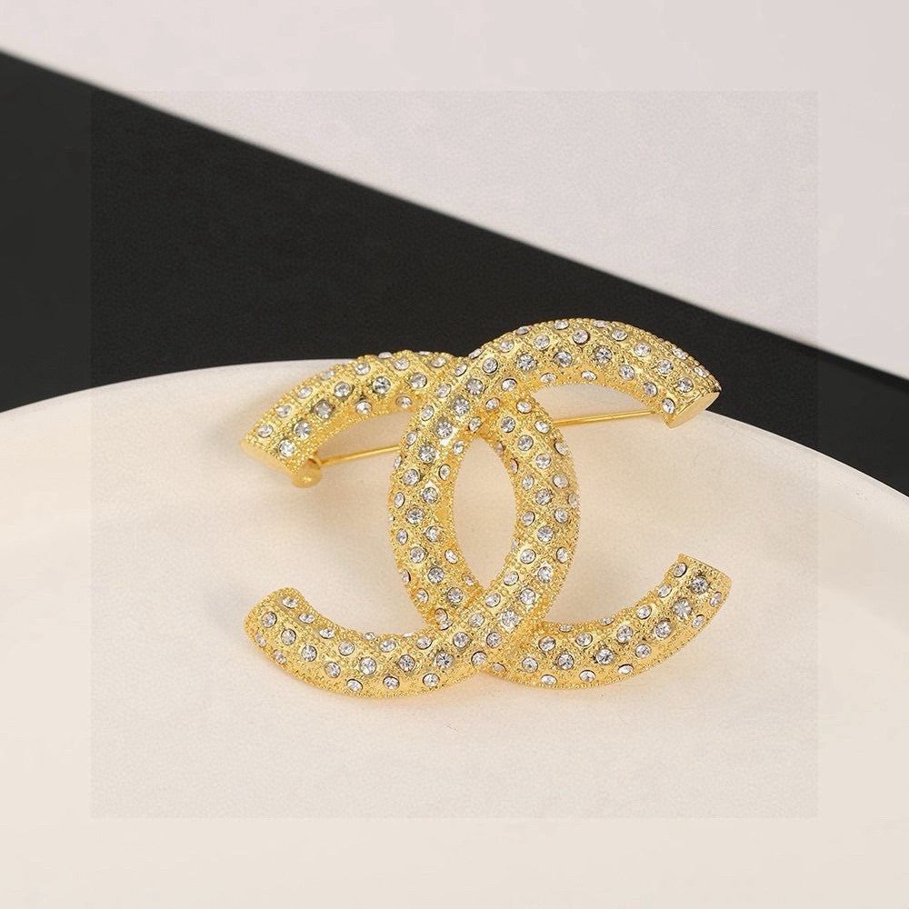 light gold crystal double c Brooch for women - alternate angle view 5