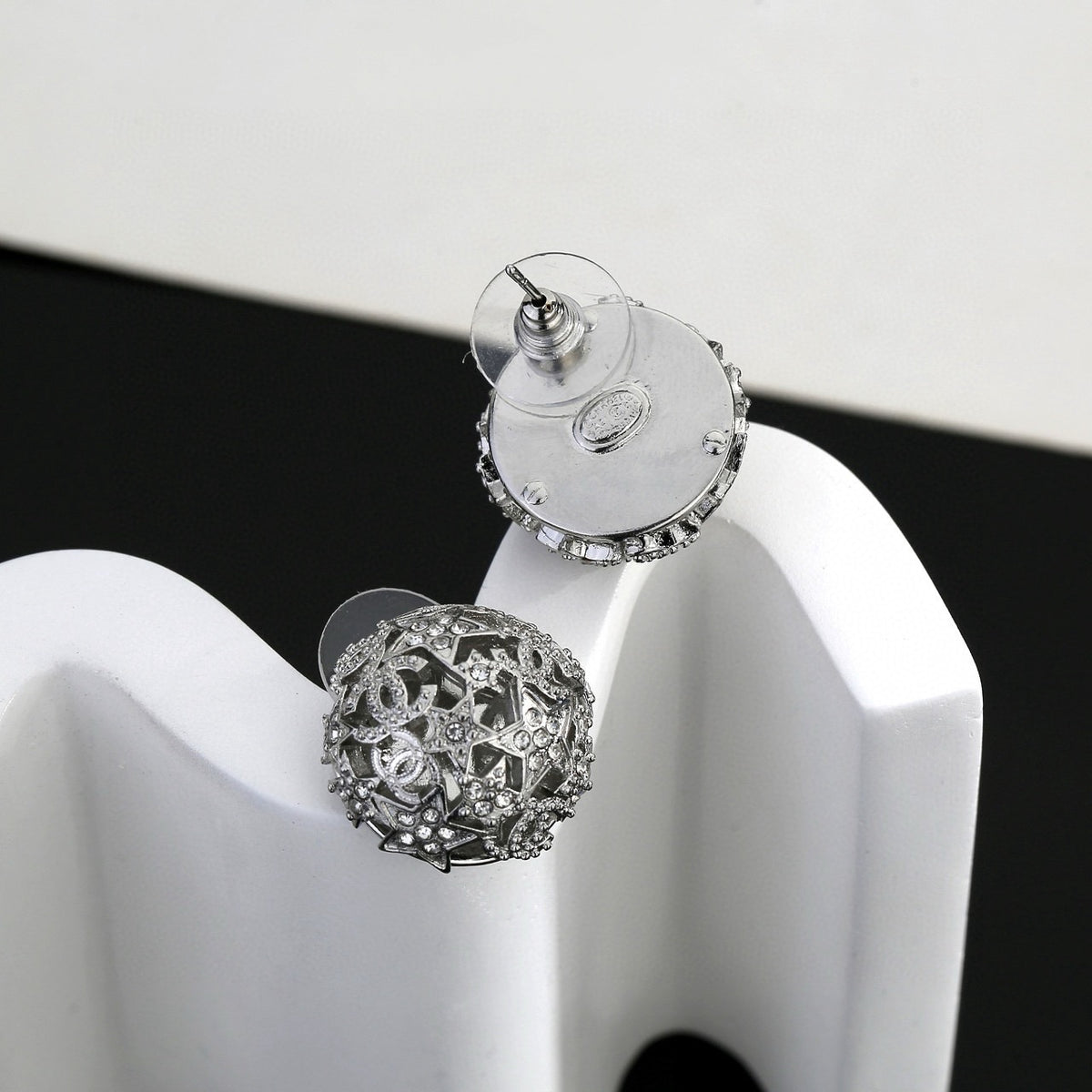yellow brass hollow Stud Earrings for women - alternate angle view 6