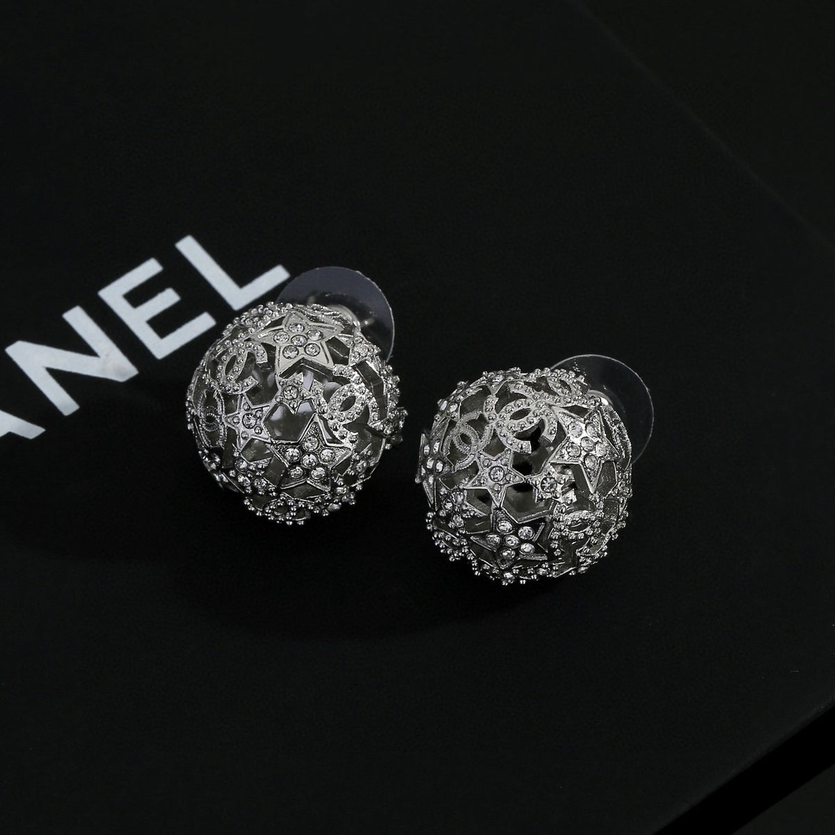 yellow brass hollow Stud Earrings for women - alternate angle view 2
