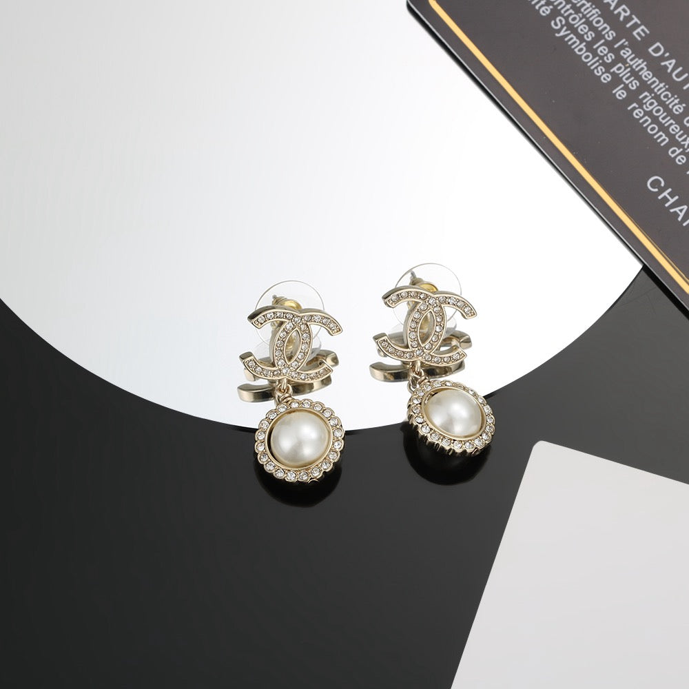silver 925 sterling silver pearl Stud Earrings for women - alternate angle view 3
