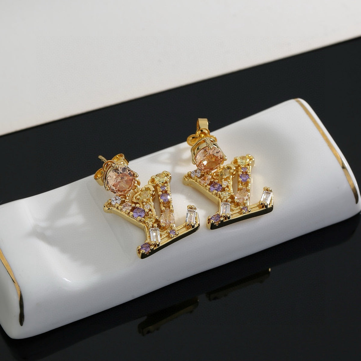 letter Stud Earrings for women - alternate angle view 4