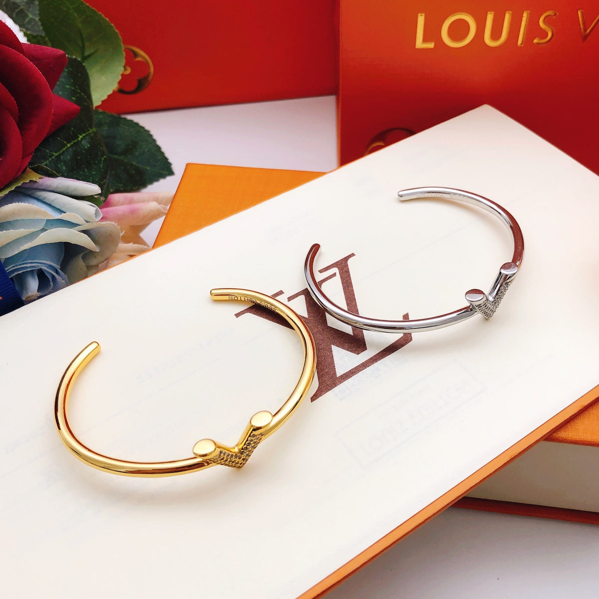 yellow brass crystal inlaid Bangle for women - alternate angle view 8