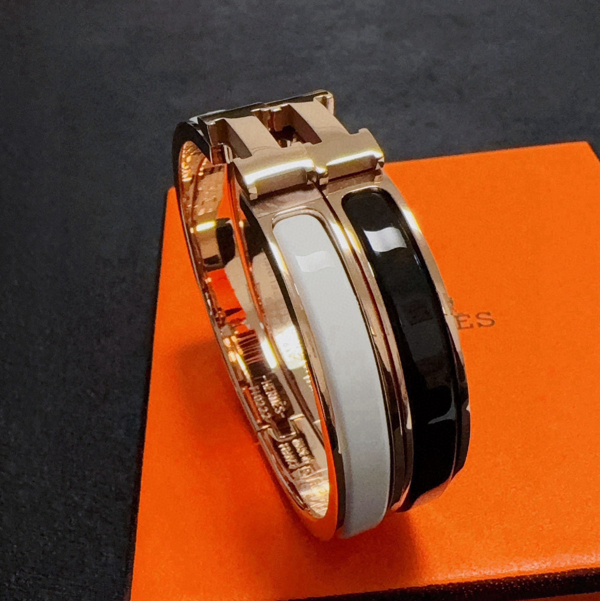 rose gold enamel rose Bangle for women - alternate angle view 3
