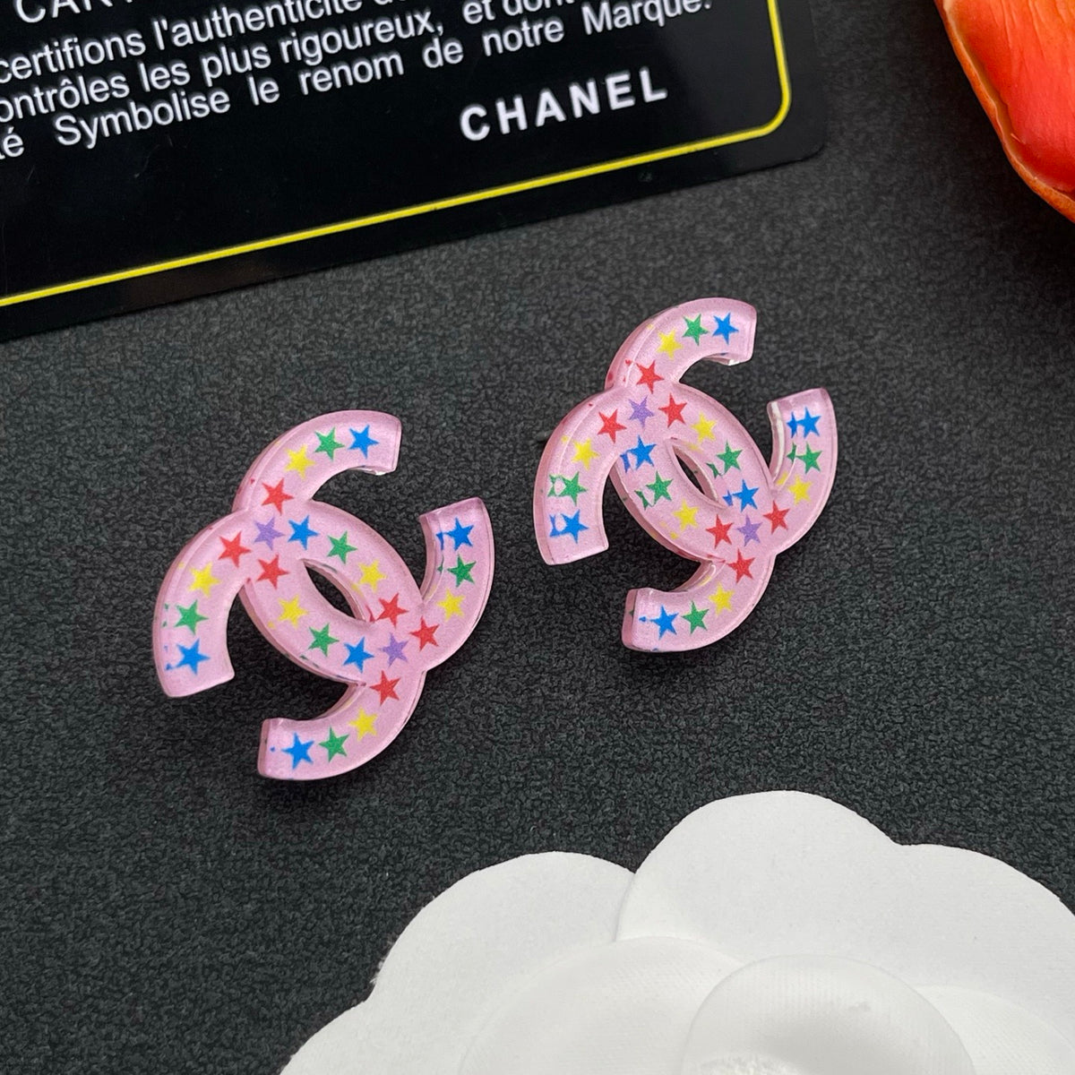 pink acrylic star Stud Earrings for women - alternate angle view 6