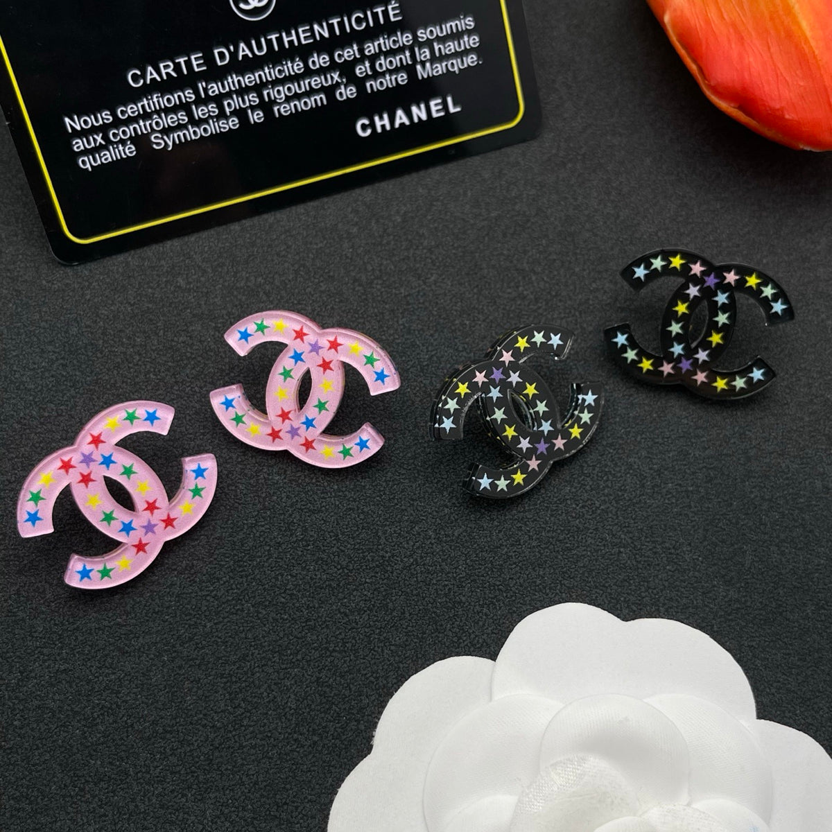 pink acrylic star Stud Earrings for women - alternate angle view 8