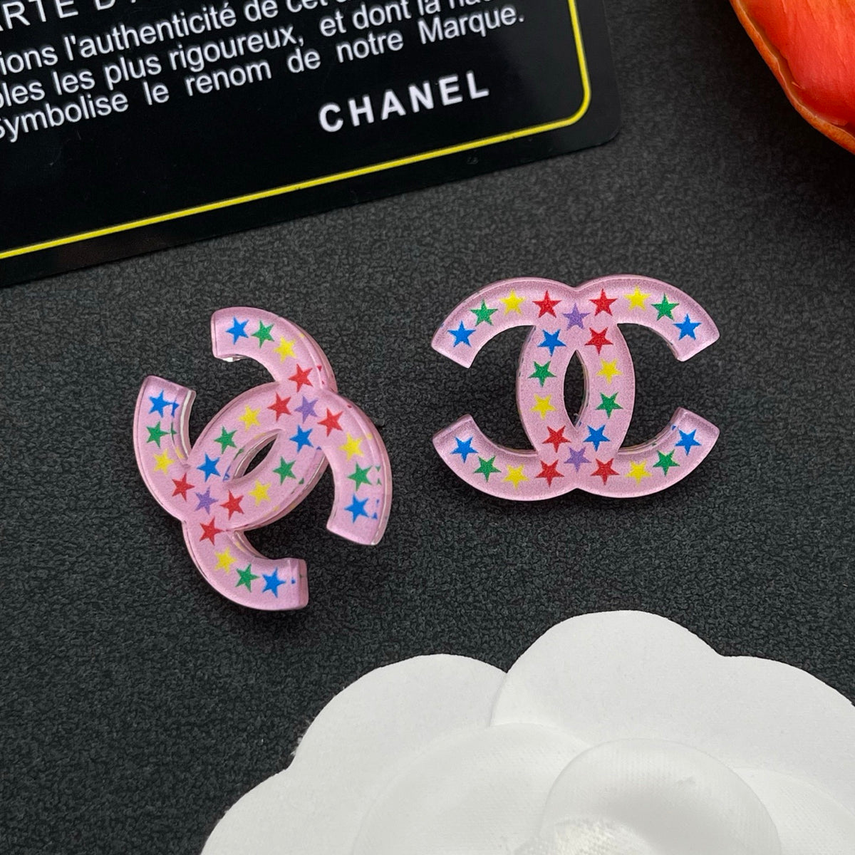 pink acrylic star Stud Earrings for women - alternate angle view 5