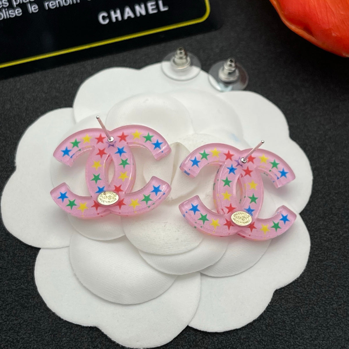 pink acrylic star Stud Earrings for women - alternate angle view 7