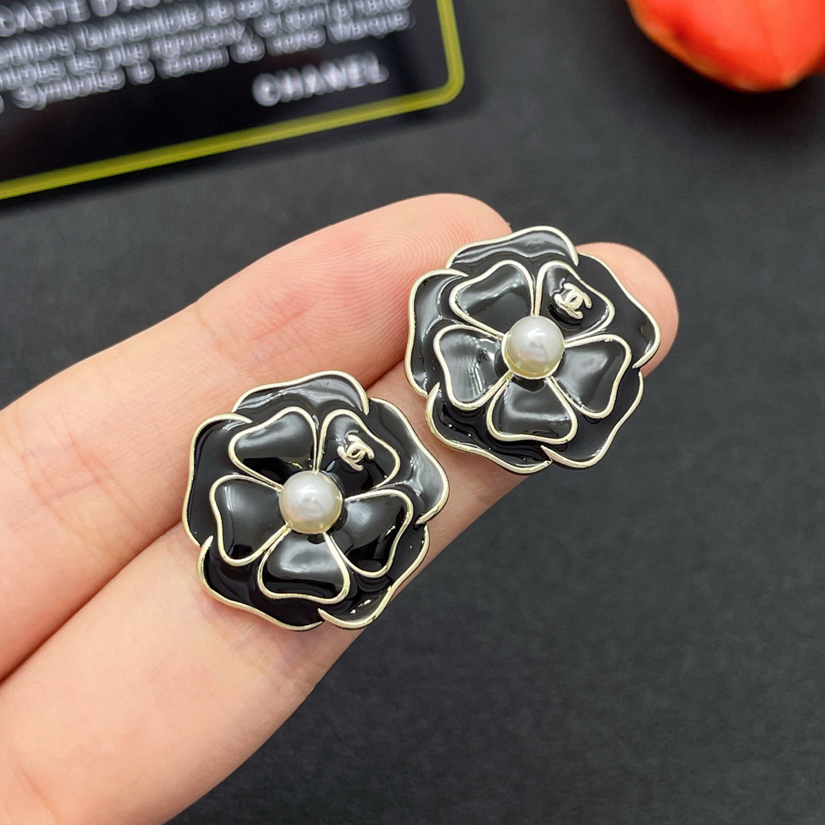 black floral Stud Earrings for women - product detail view