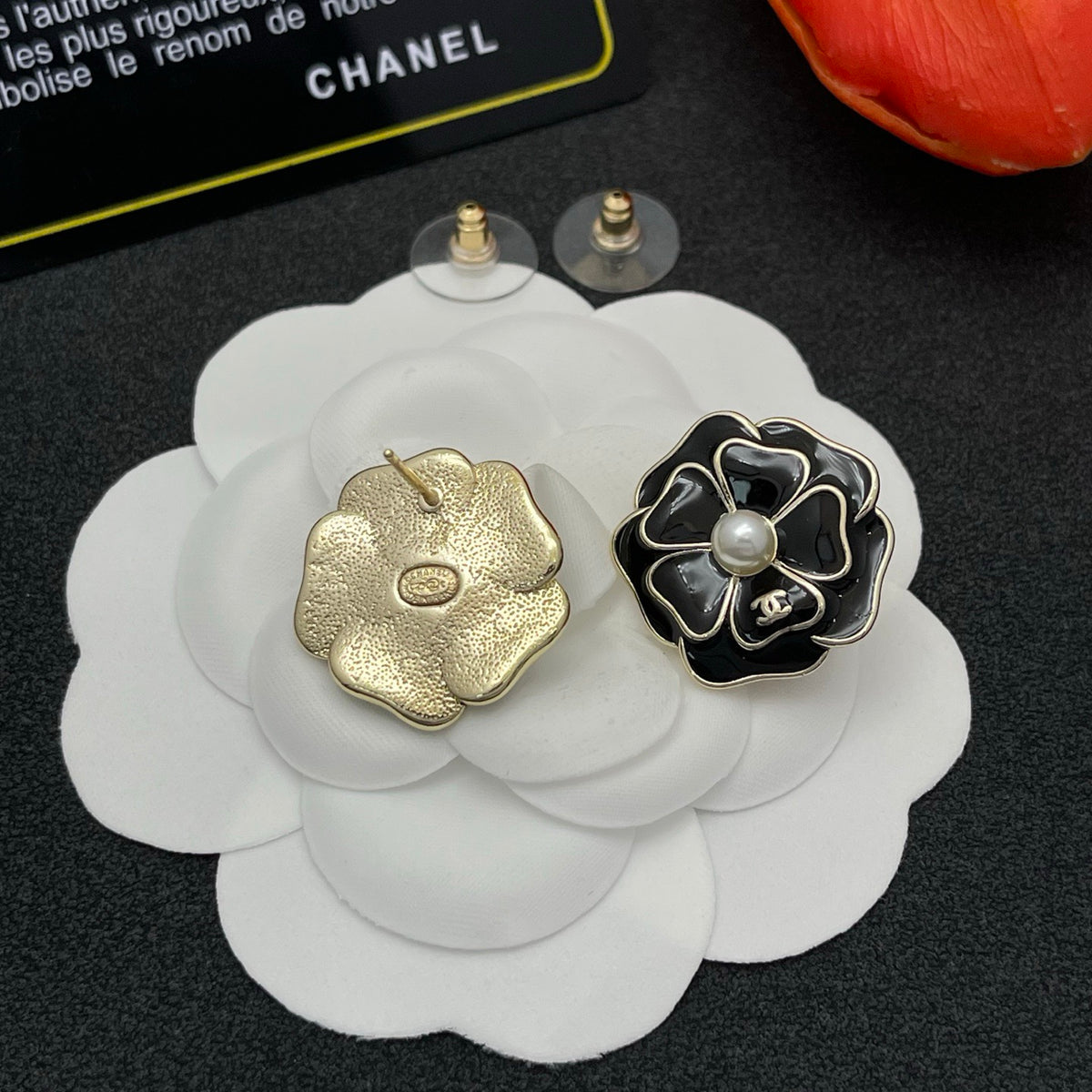 black floral Stud Earrings for women - alternate angle view 5