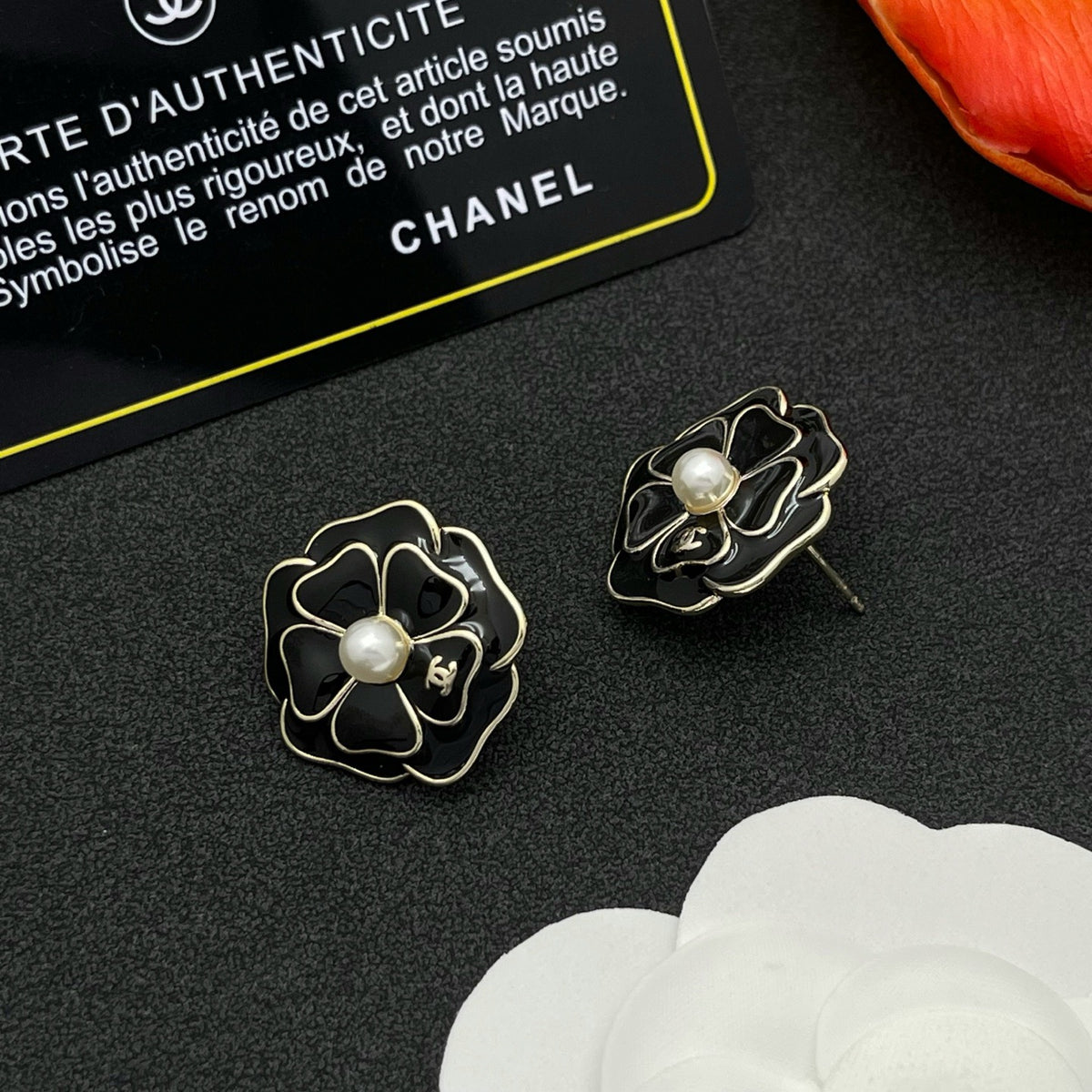 black floral Stud Earrings for women - alternate angle view 4