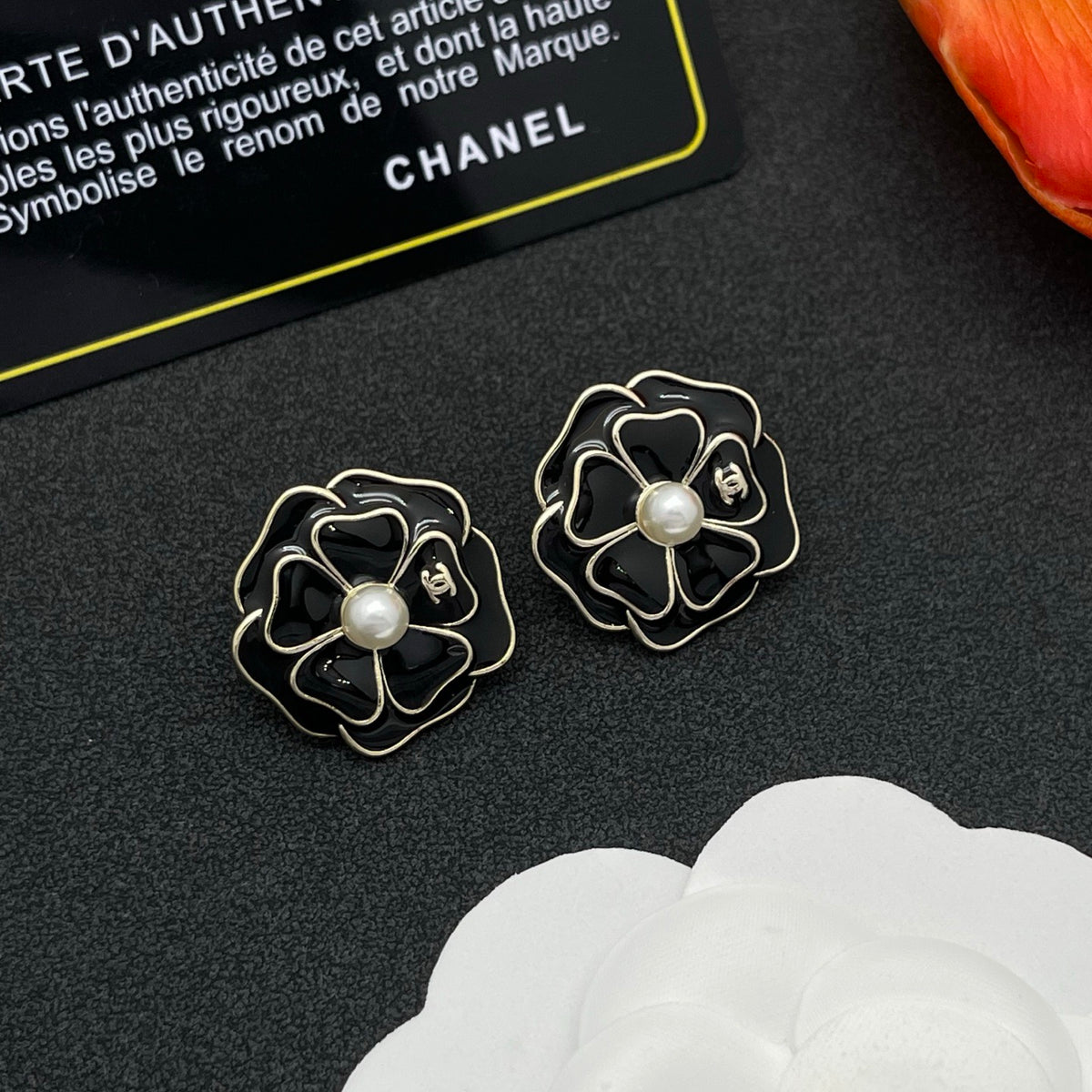 black floral Stud Earrings for women - alternate angle view 2