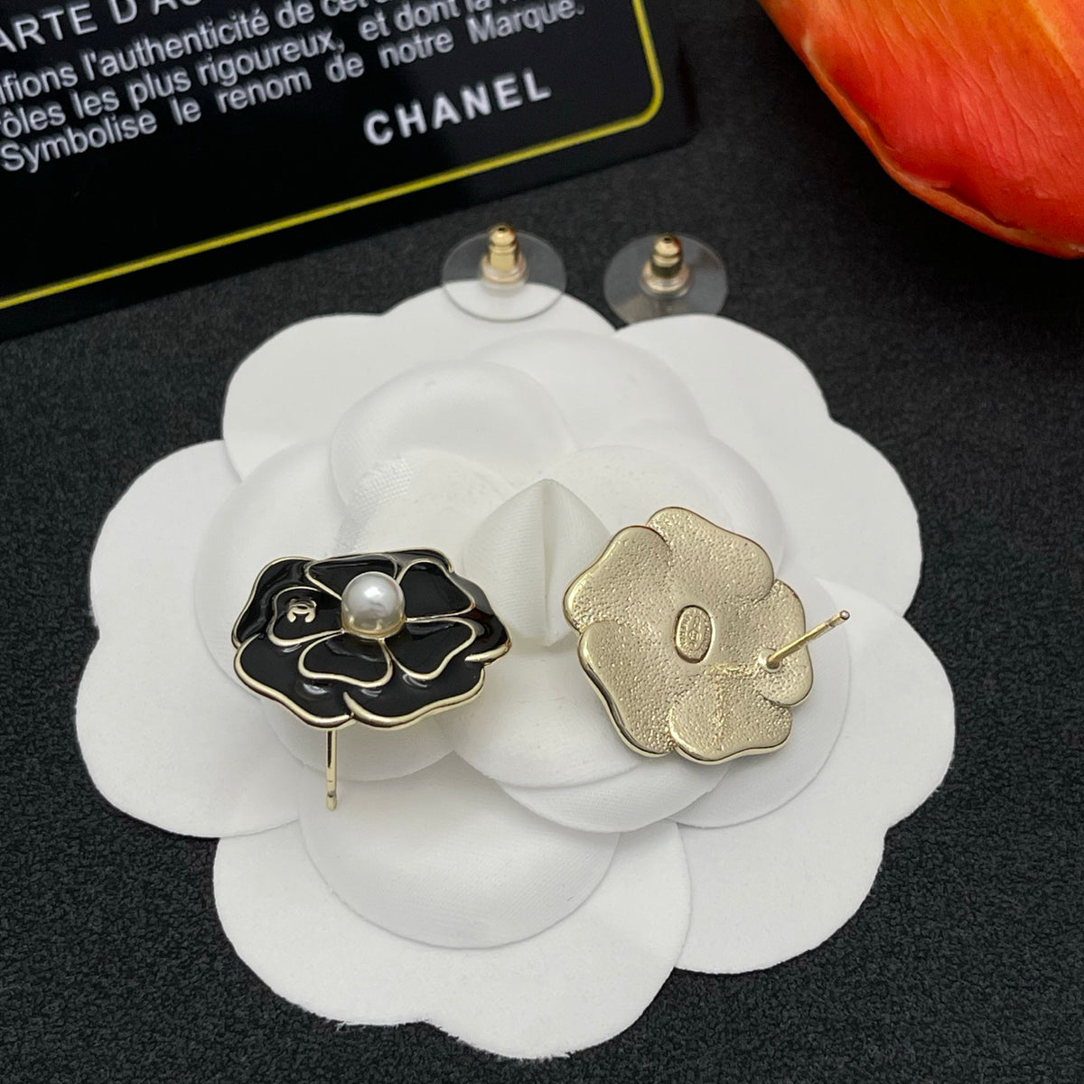 black floral Stud Earrings for women - alternate angle view 6