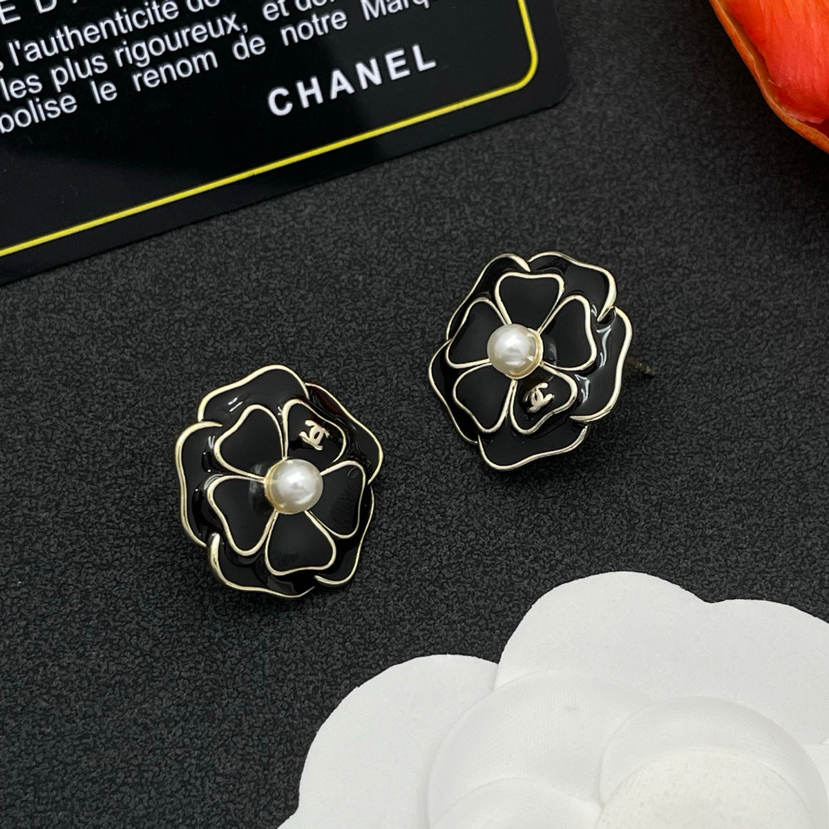 black floral Stud Earrings for women - alternate angle view 3