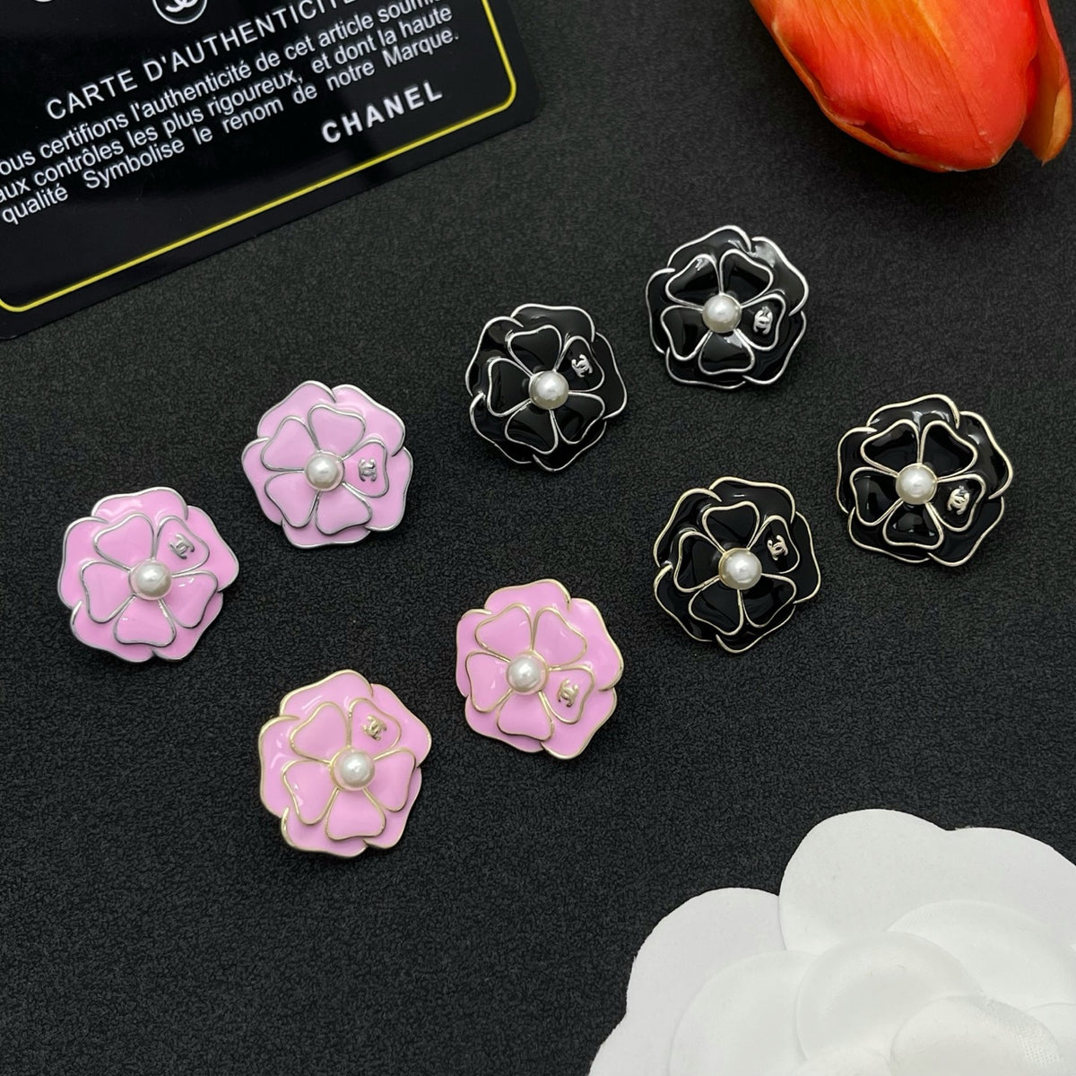 black floral Stud Earrings for women - alternate angle view 8