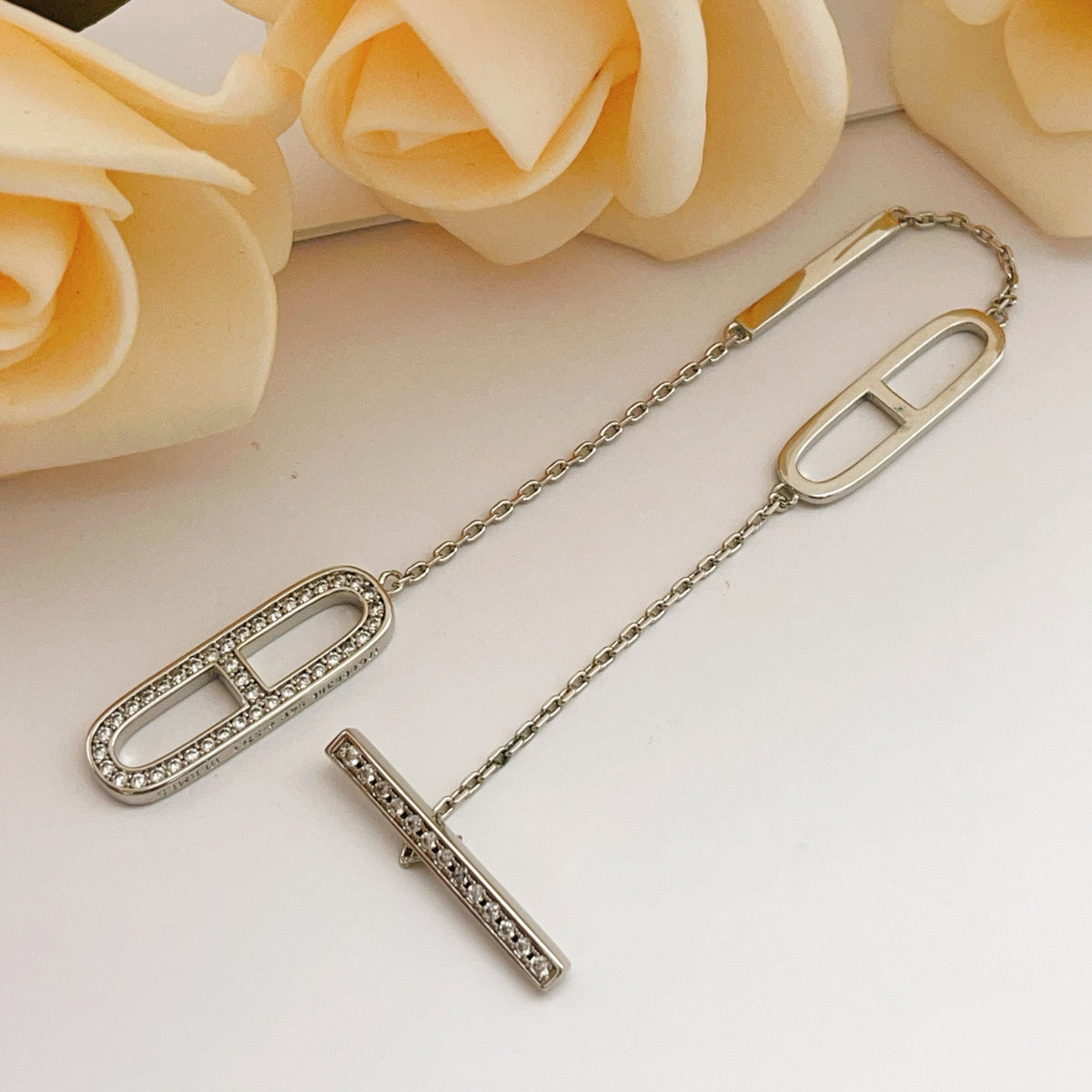 silver brass crystal inlaid Bracelet for women - alternate angle view 5