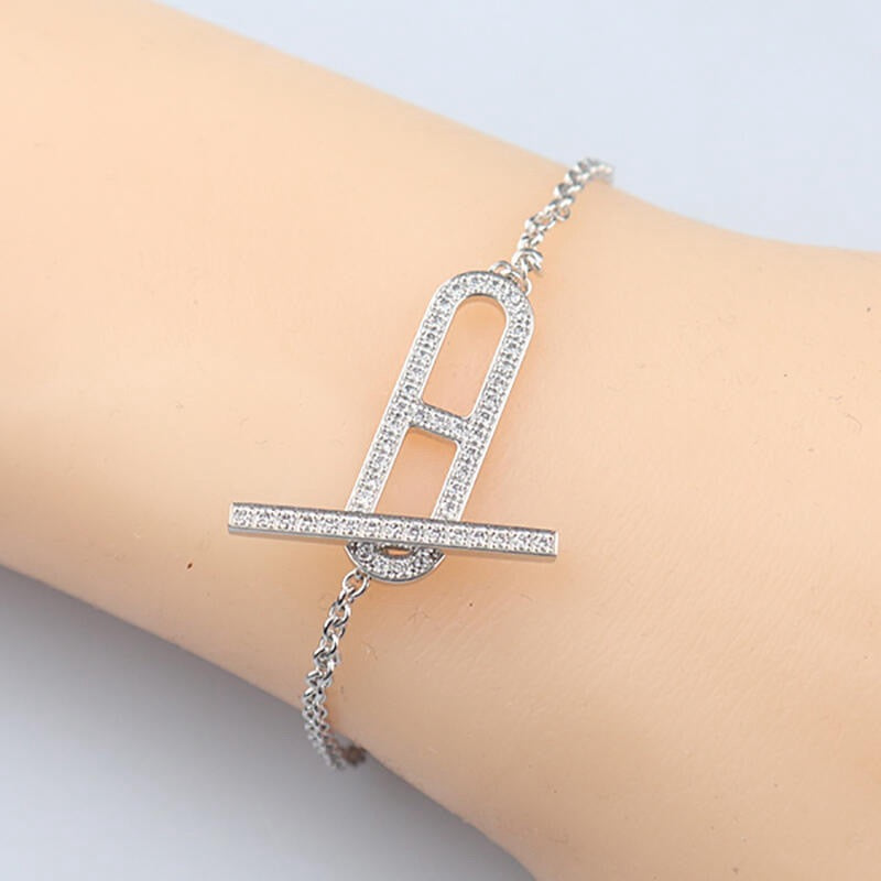 silver brass crystal inlaid Bracelet for women - alternate angle view 8