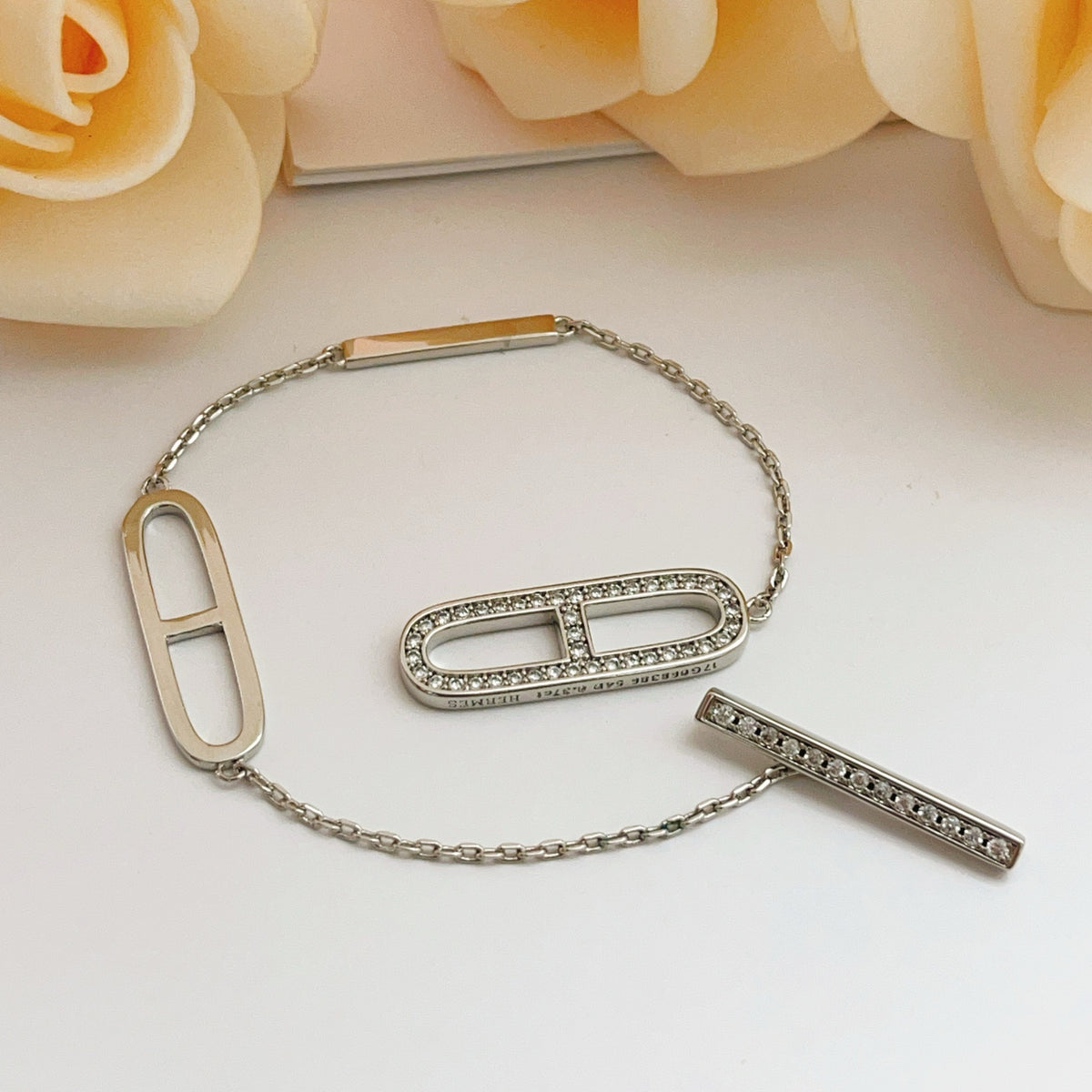 silver brass crystal inlaid Bracelet for women - alternate angle view 3