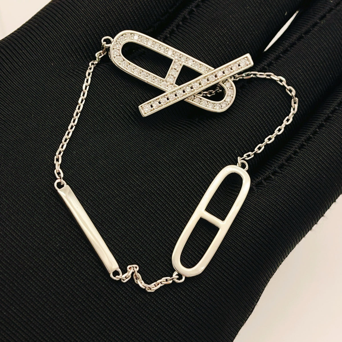silver brass crystal inlaid Bracelet for women - alternate angle view 6