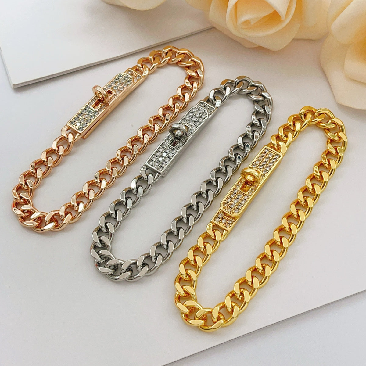 rose gold brass rose Bracelet for women - product detail view