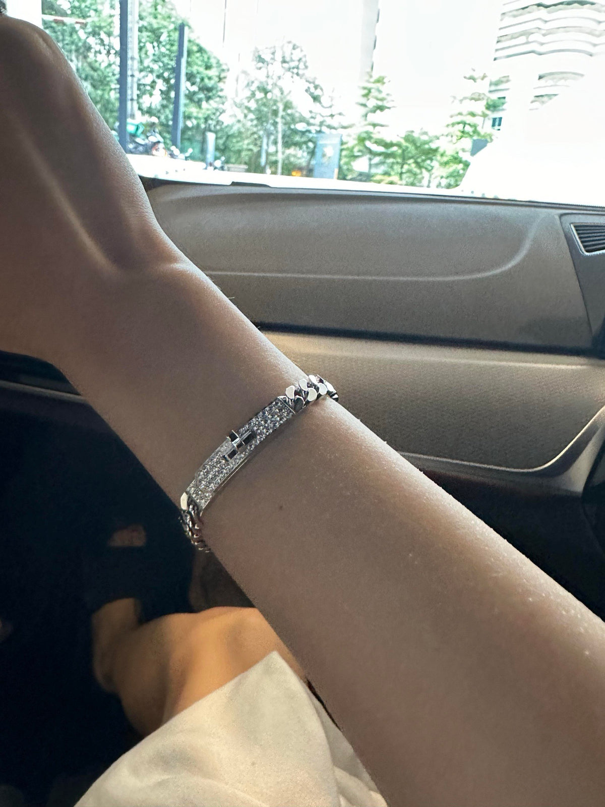 silver brass crystal inlaid Bracelet for women - alternate angle view 11