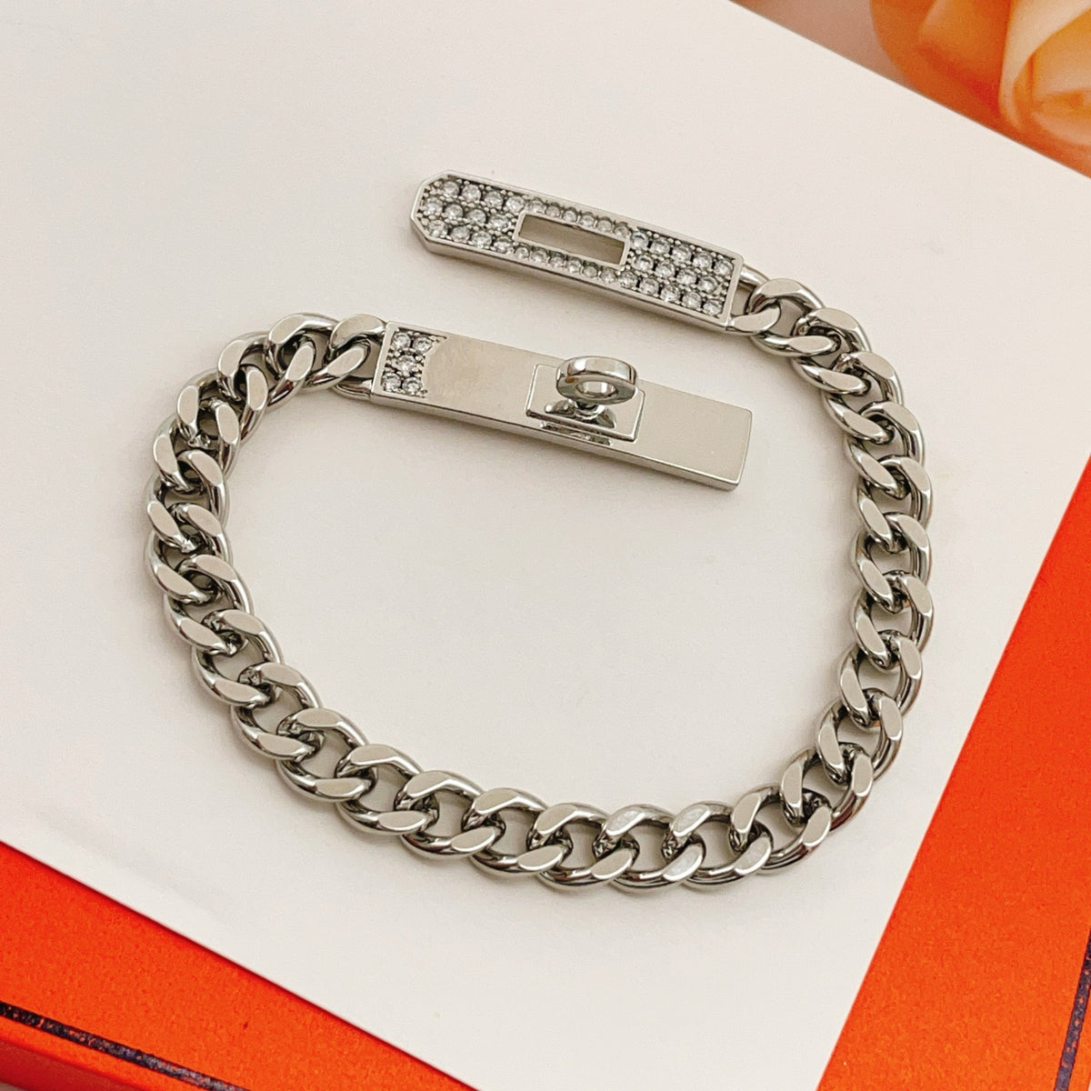silver brass crystal inlaid Bracelet for women - alternate angle view 3