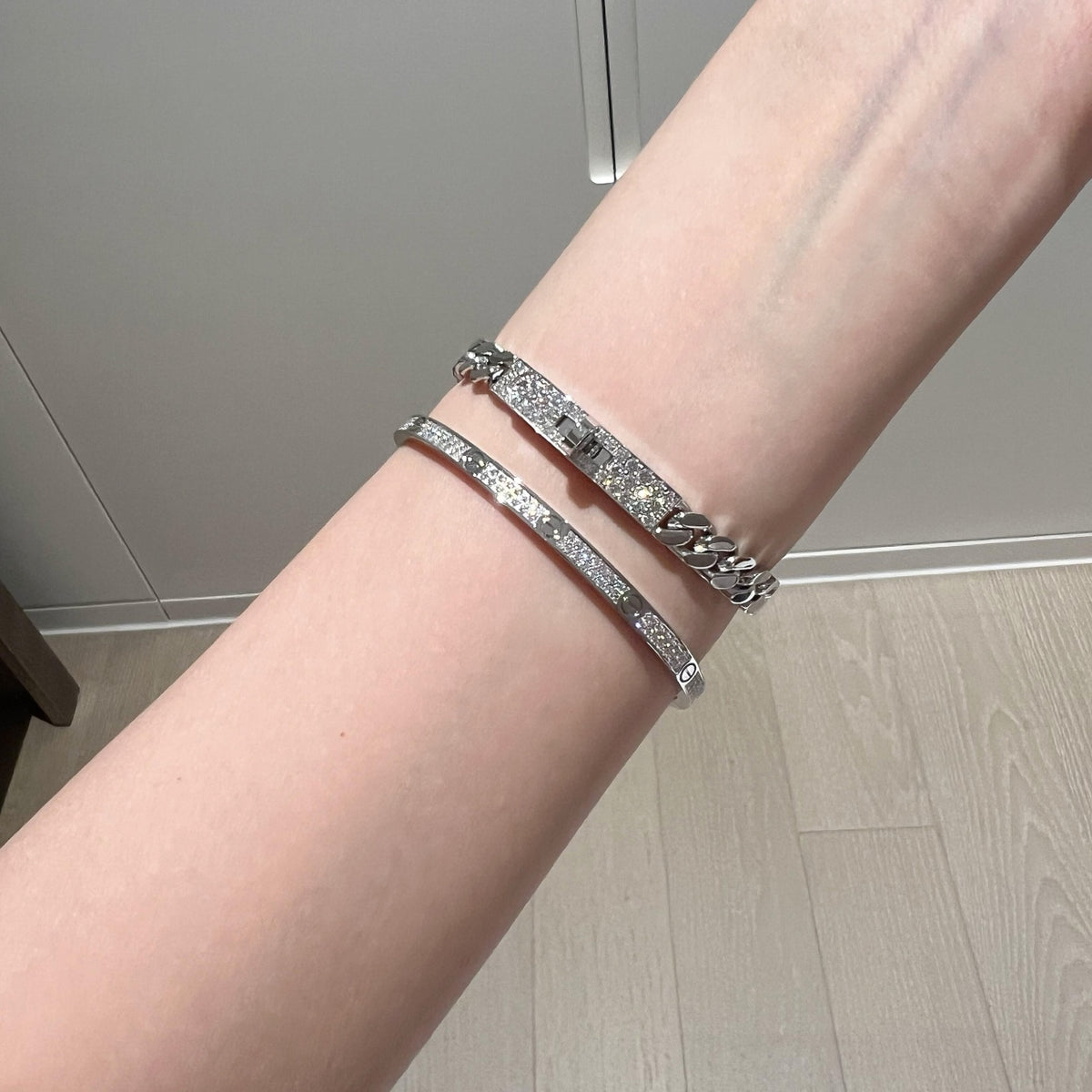 silver brass crystal inlaid Bracelet for women - alternate angle view 10