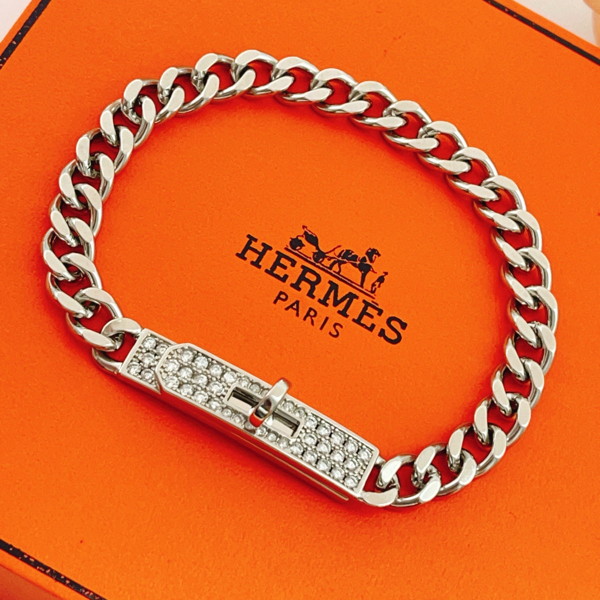 silver brass crystal inlaid Bracelet for women - product detail view