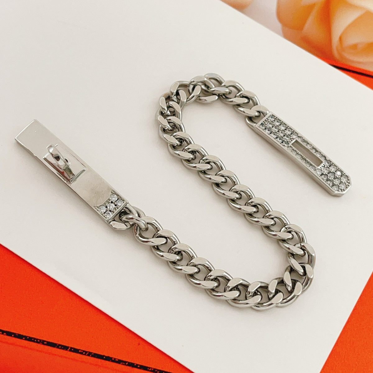 silver brass crystal inlaid Bracelet for women - alternate angle view 4