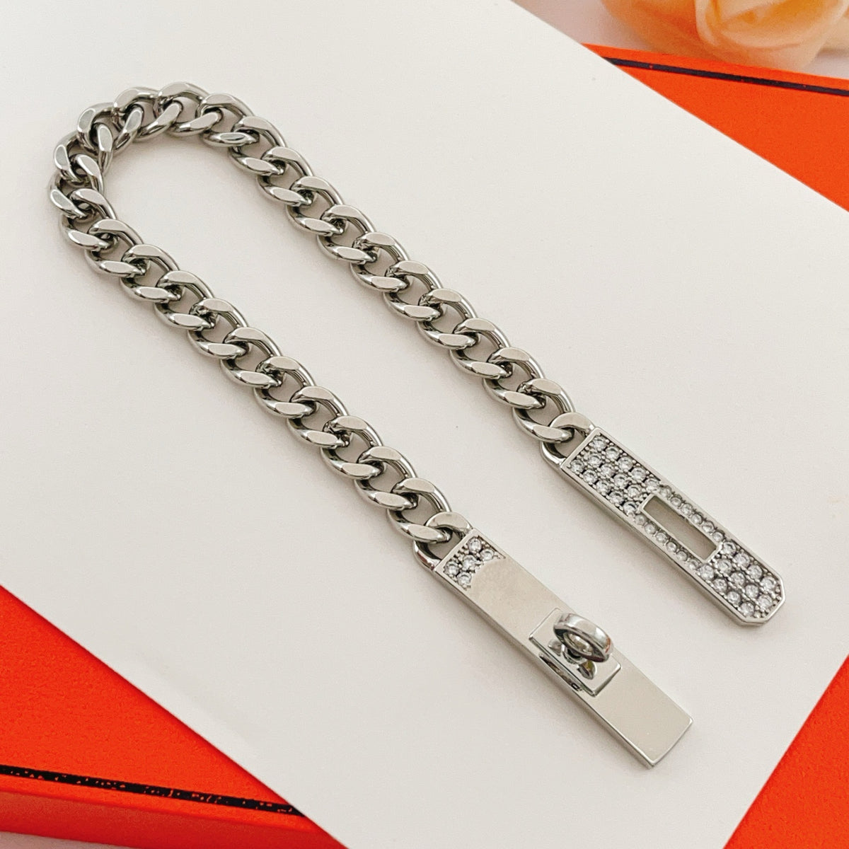silver brass crystal inlaid Bracelet for women - alternate angle view 5