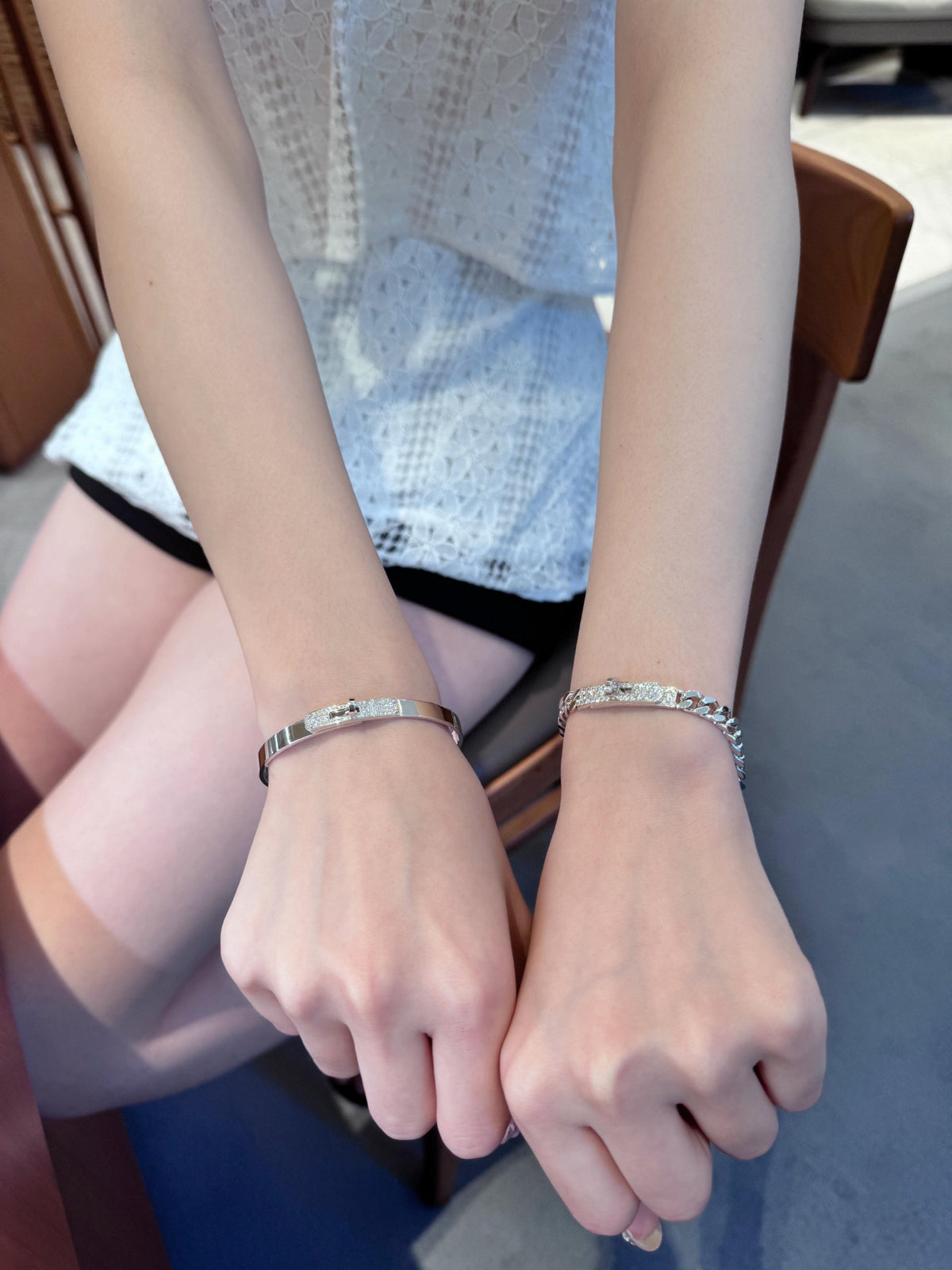 silver brass crystal inlaid Bracelet for women - alternate angle view 9
