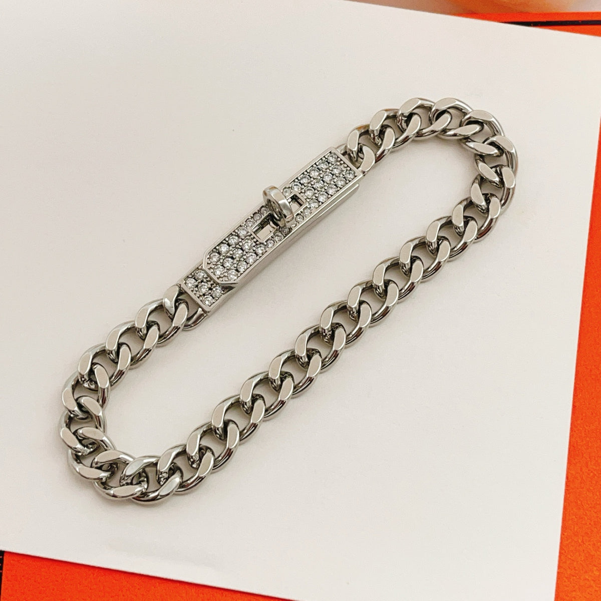 silver brass crystal inlaid Bracelet for women - alternate angle view 2