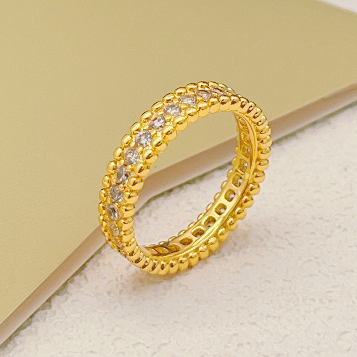 gold brass crystal inlaid Ring for women - product detail view
